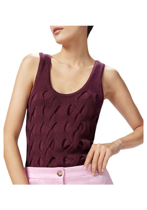 Canotta Pinko donna Derrik 105192 A2LW Bordeaux viscosa trecce trafori trasparenze spalline PINKO | Canotte | 105192 A2LWR62
